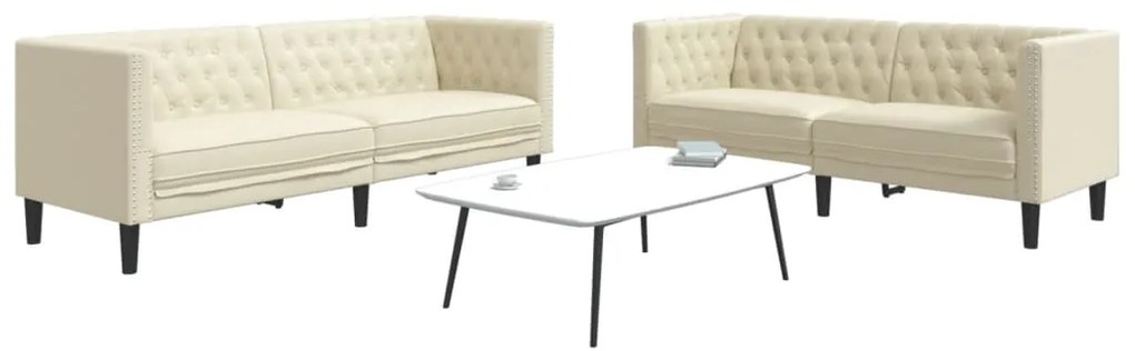 vidaXL Set canapele Chesterfield cu 2 locuri, crem, piele eco.