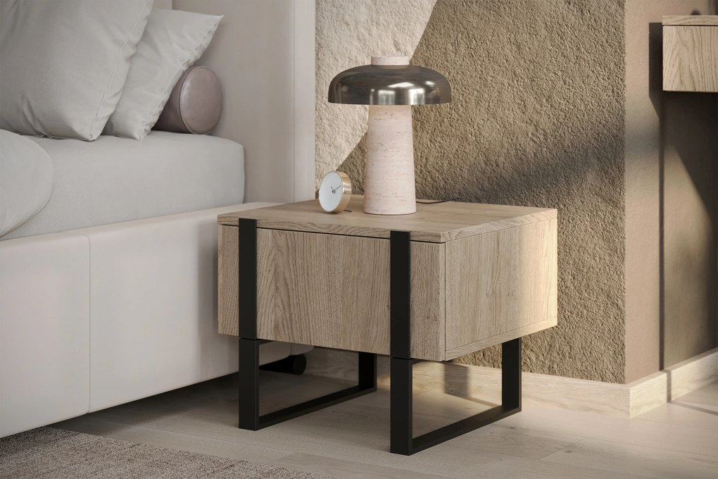 Set 2 măsuțe de noptieră Verica - stejar biscuit / picioare negre