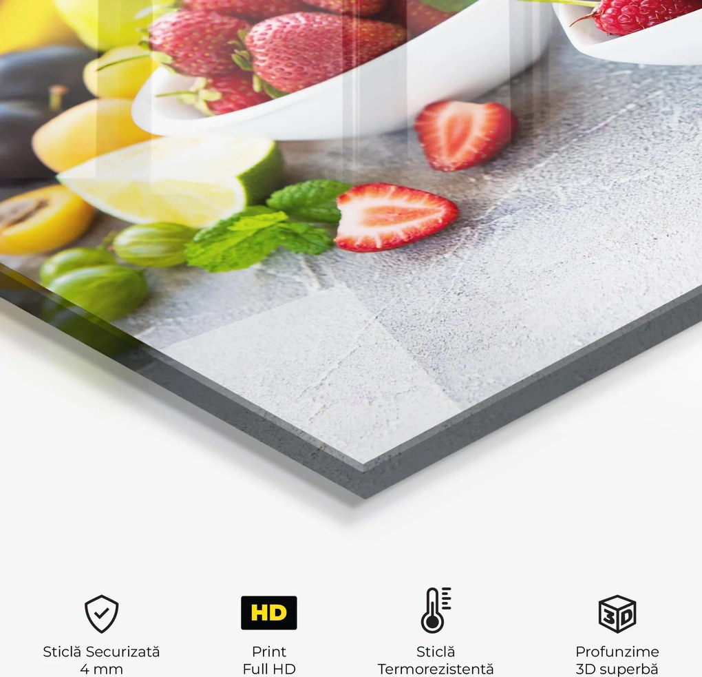 Panou Sticla Bucatarie, 100x100cm, Protectie aragaz, Antistropi, Termorezistent, Alimente, Fructe, Heart Fresh Fruits