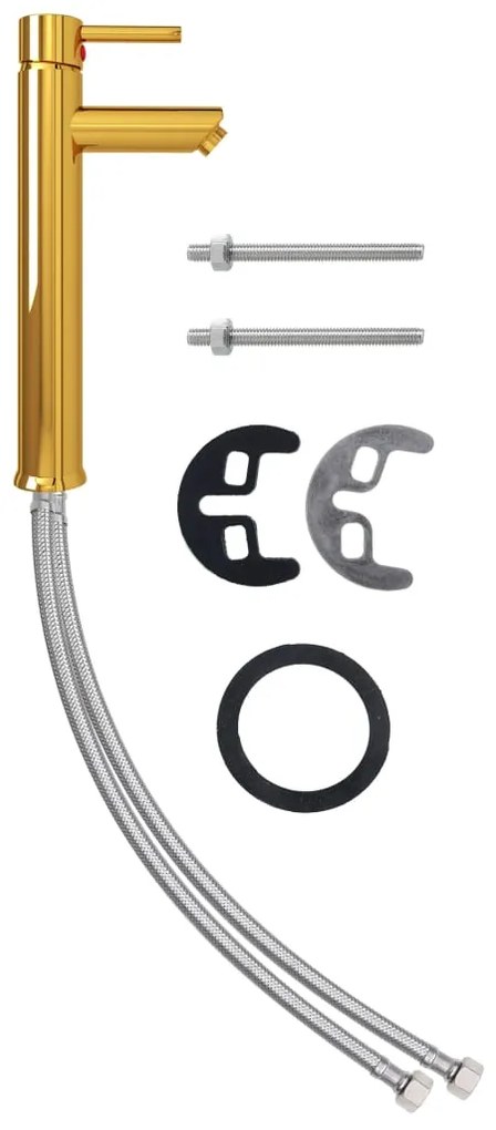 Chiuveta baie robinet si scurgere tip push, transparent sticla Transparent, Robinet auriu