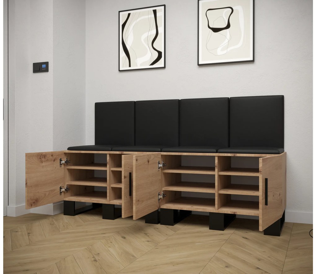 Set mobilier pentru hol Amanda 20 (Stejar artisan + piele ecologică Negru). 1086036