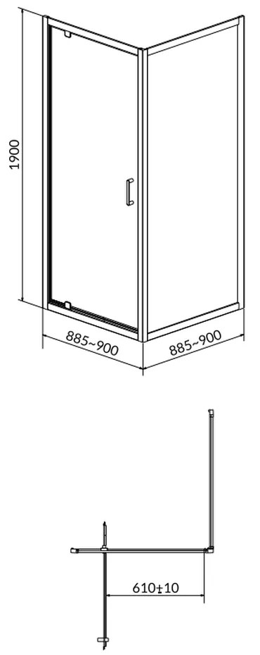 Cabina de dus patrata 90x90 cm Cersanit Arteco, crom 900x900 mm