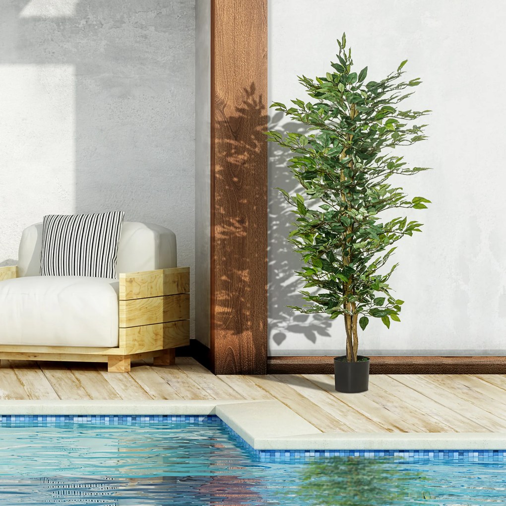 HOMCOM Plantă Ficus Falsă, Plantă Înaltă de 150cm, Plantă Artificială Decorativă pentru Interior și Exterior, Ø17x14.5 cm, Verde | Aosom Romania