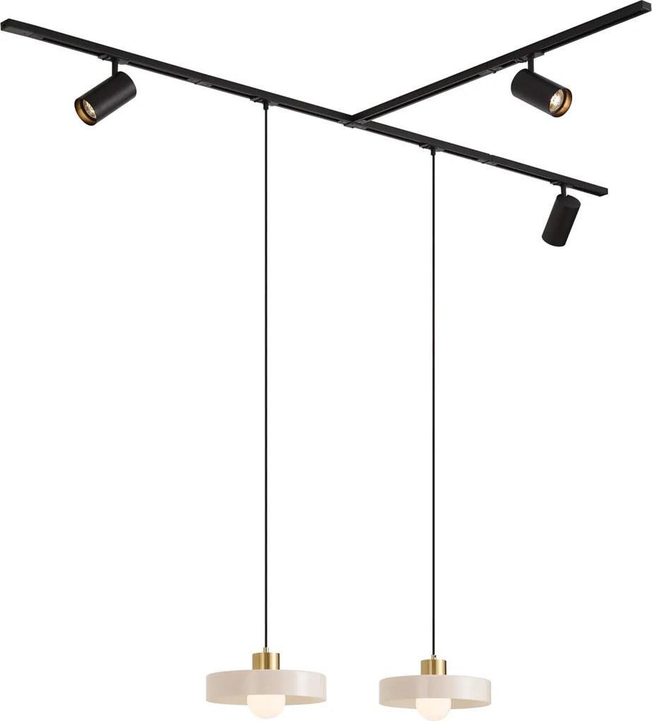 Sistem de șină modern negru cu 2 pendule albe și 3 spoturi monofazate - Iconic Jeana Luxe Jina