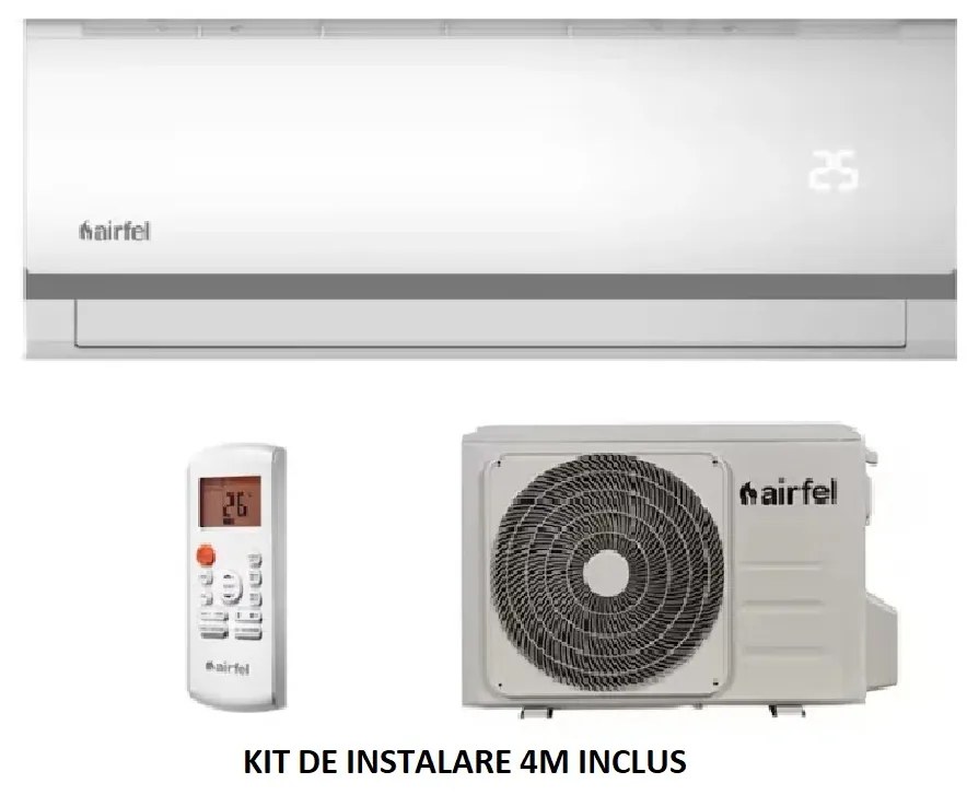 Kit + Aparat Aer Conditionat Airfel 3DInverter, R32, Clasa A++, 12000 BTU Cu KIT De Instalare De 4 M