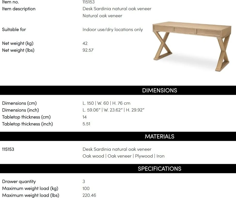 Birou deosebit design LUX din furnir de stejar Sardinia