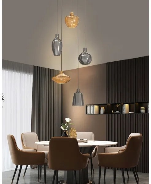 Lustră pe cablu Wofi 5005-501 ROUEN 5xE14/40W/230V auriu/gri