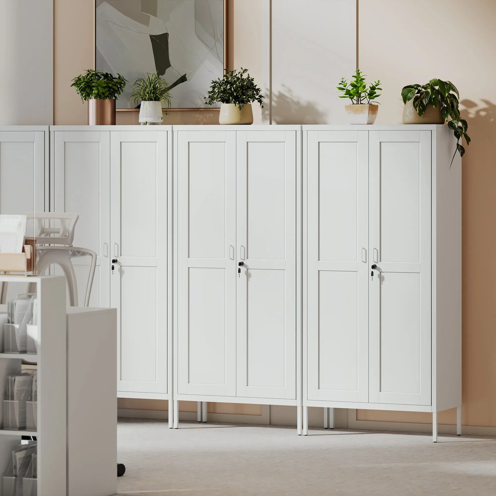 HOMCOM Dulap pentru Birou în Oțel cu 3 Rafturi Reglabile cu Serratură și 2 Chei, 80x40x175 cm, Alb | Aosom Romania