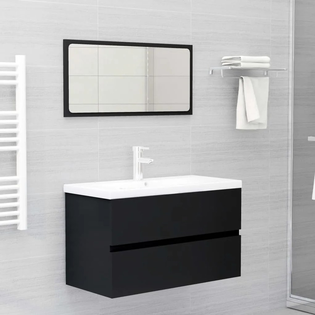 3071685 vidaXL Set mobilier de baie, negru, lemn prelucrat