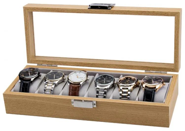 Cutia pentru bijuterii pentru 6 ceasuri, culoare naturala