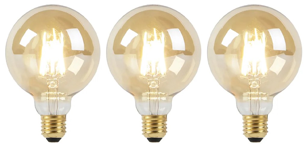 Set de 3 becuri LED E27 Dim to Warm G95 auriu 8W 806lm 2000-2700K
