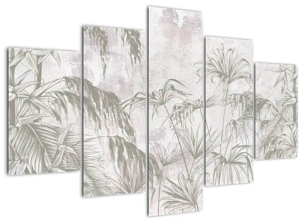 Tablou - Plante tropicale pe perete gri (150x105 cm)