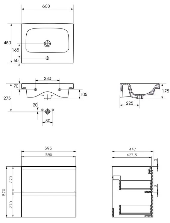 Set B892 mobilier cu lavoar Cersanit, Moduo 50, montat, antracit