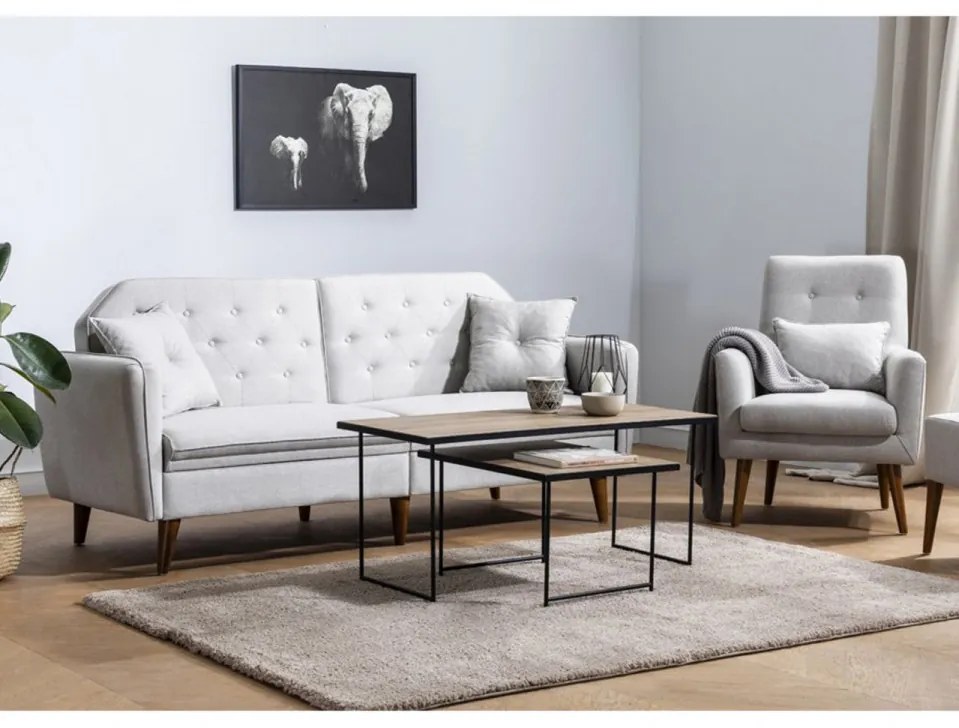 Set Canapea si Fotoliu, Lemn Solid, Terra, 2 Piese, Crem