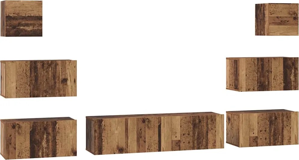 vidaXL Set comodă TV Pe perete 8 pcs Lemn Vechi Lemn compozit