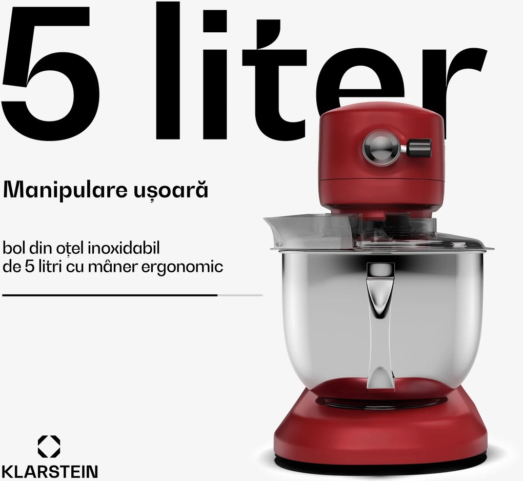 Klarstein Robot de bucătărie Chiara, 1600 W, 12 setări, Bol din oțel inoxidabil, Afișaj LCD, Accesorii incluse