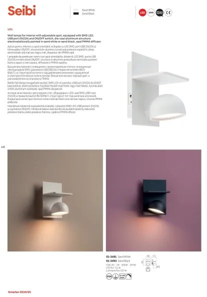 Spot LED de perete Redo 01-3491 SEIBI LED/7W/230V USB CRI 90 negru