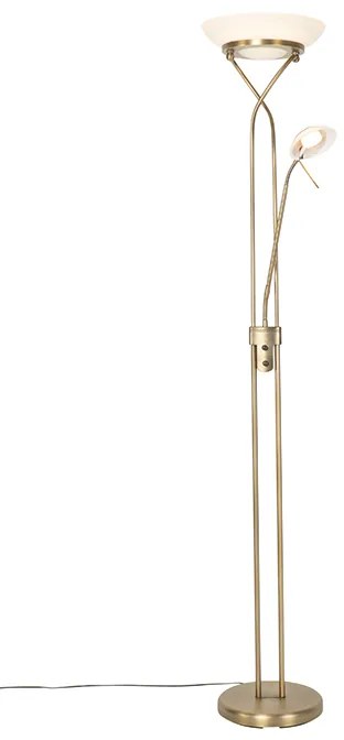 Lampă de podea bronzată, incl. LED și dimmer cu lampă de citit - Empoli