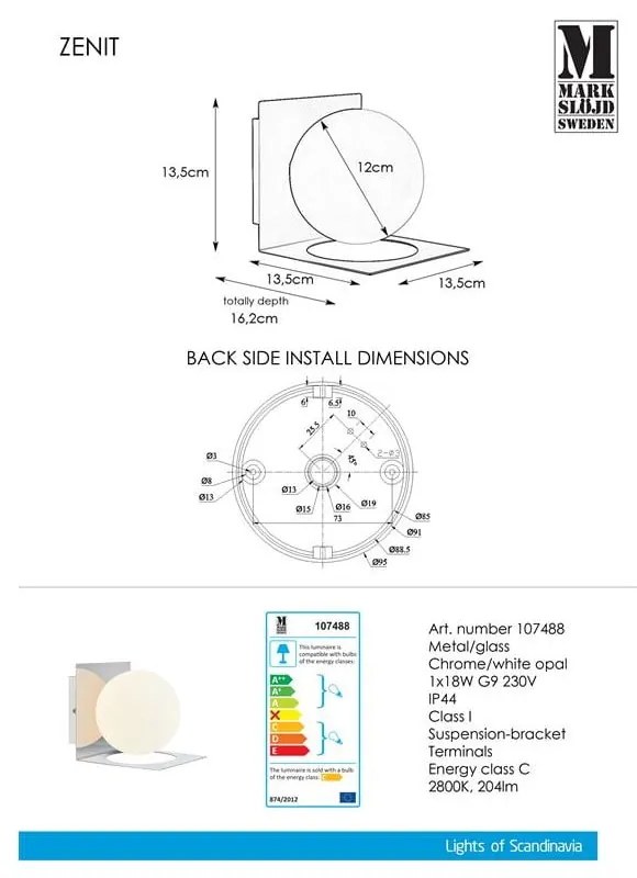 Aplică de perete Markslöjd Zenit, argintiu
