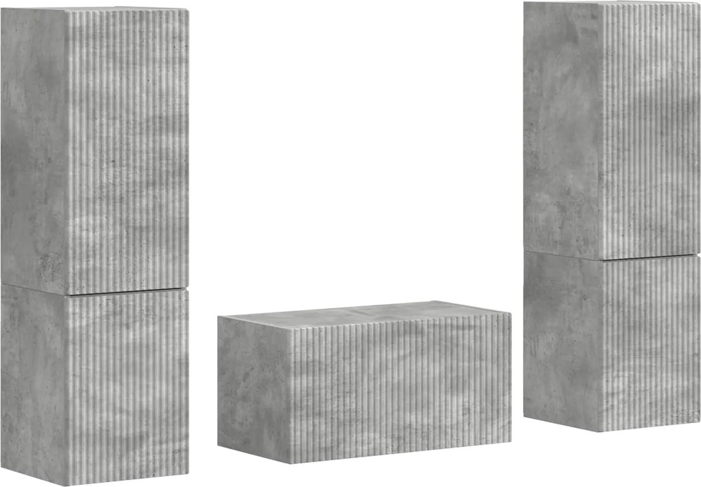 vidaXL Set comodă TV 5 pcs Gri din beton Lemn compozit