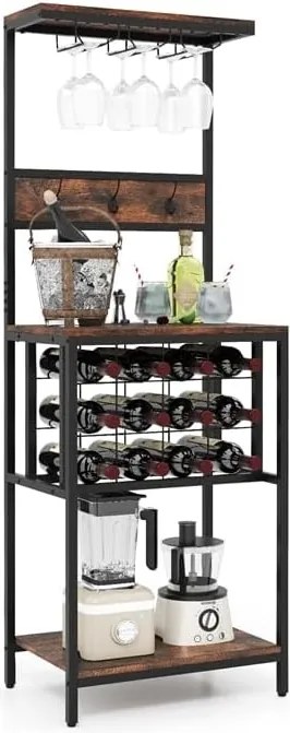 RVI6 - Rafturi Vin, 54 cm, depozitare vin, raft stil industrial, bucatarie, living, dining - Negru - Maro