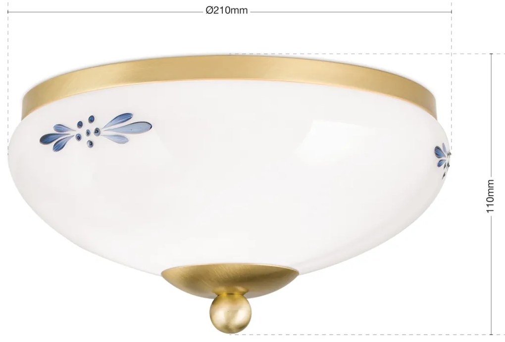 Plafoniera clasica Landhaus 21cm alama satin/ sticla opal decor albastru