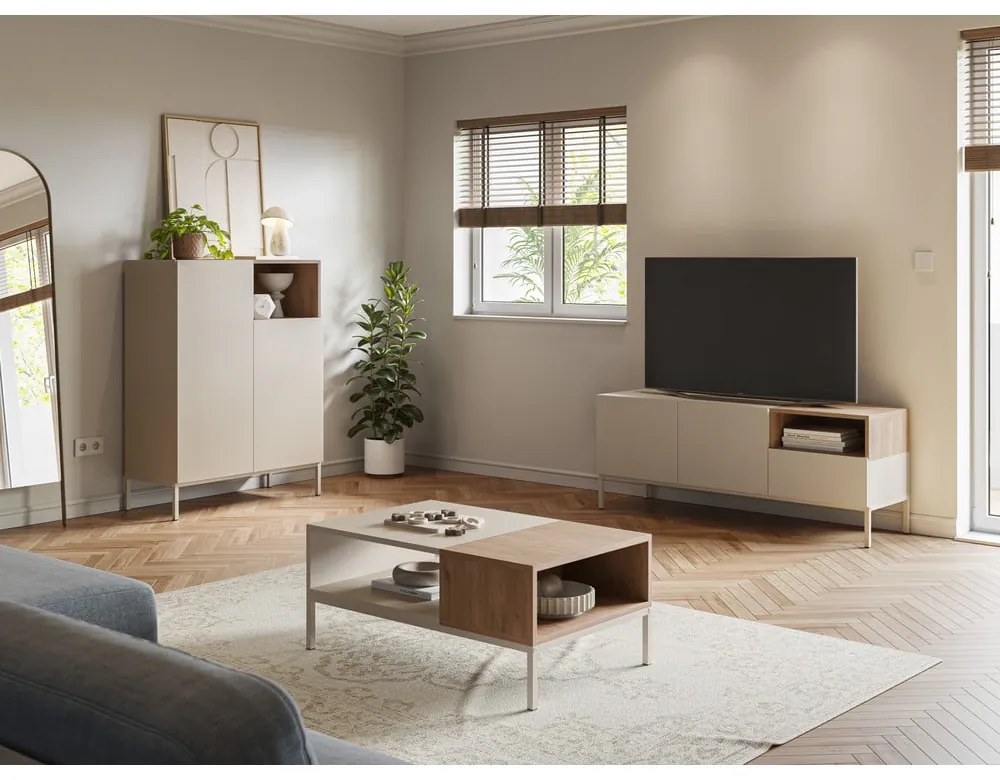 Comodă TV crem 140x55 cm Cailin – Marckeric