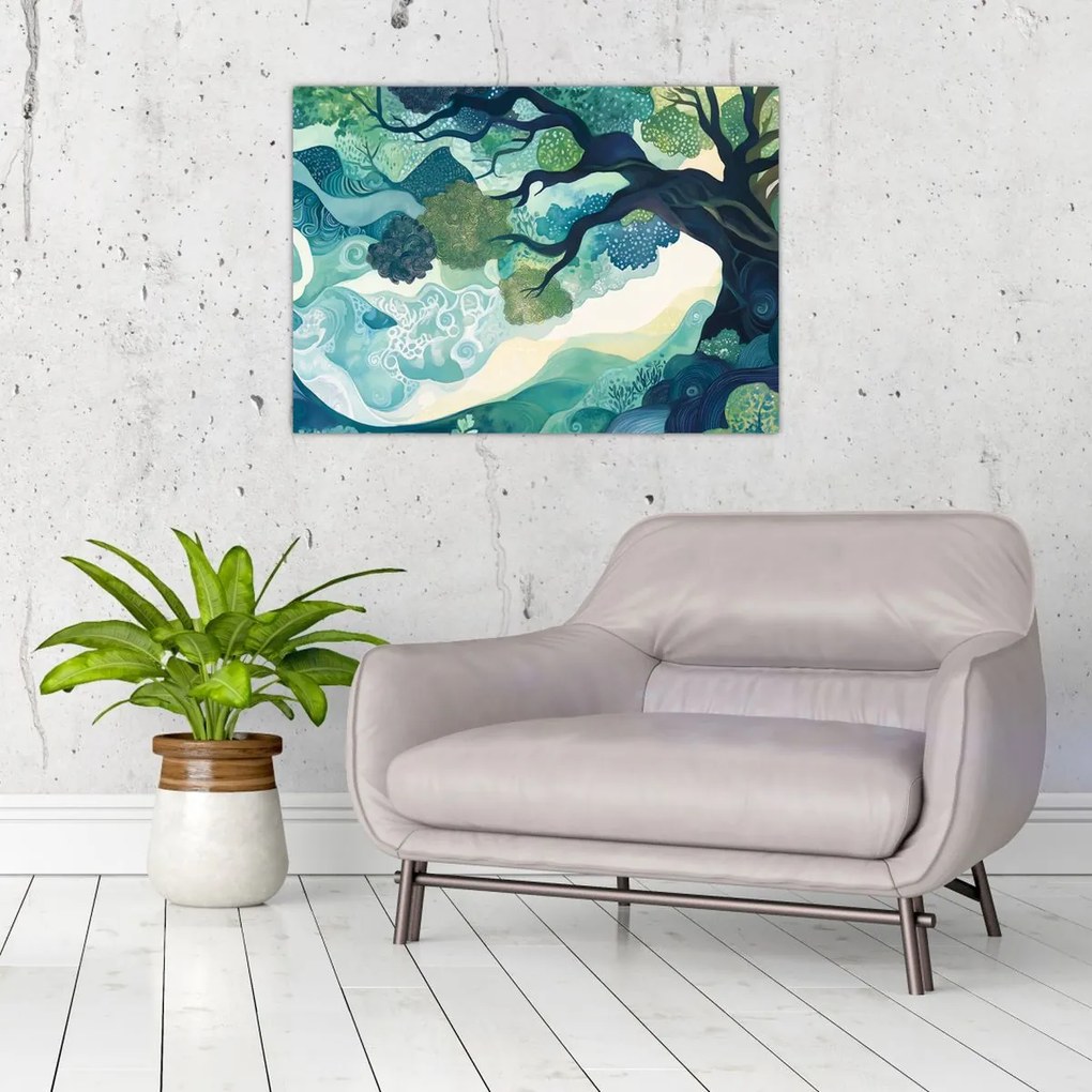 Tablou pe sticlă – Coroană verde a arborelui vieții (70x50 cm)