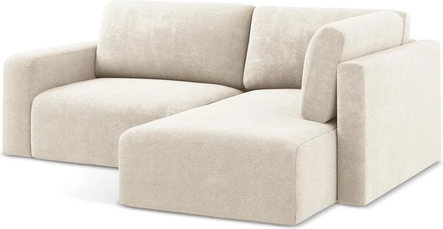 Colțar crem extensibil/cu spațiu de depozitare cu tapițerie din chenille (cu colț pe partea dreaptă/în formă de ”L”) Kona – Makamii