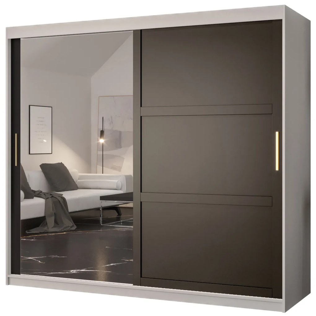 Dulap de haine Riven 2 200 (alb mat + negru mat) (cu oglindă). 1064182