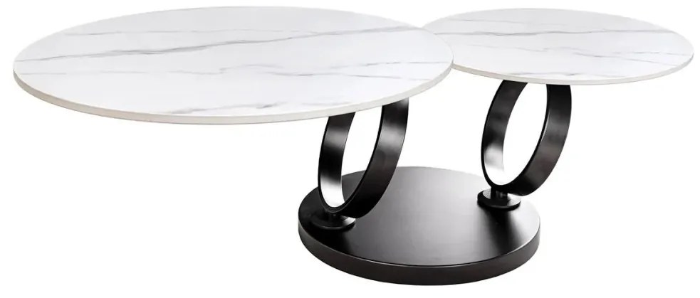 Masuta de cafea moderna cu doua blaturi rotative din ceramica DANCING RINGS 80-135cm