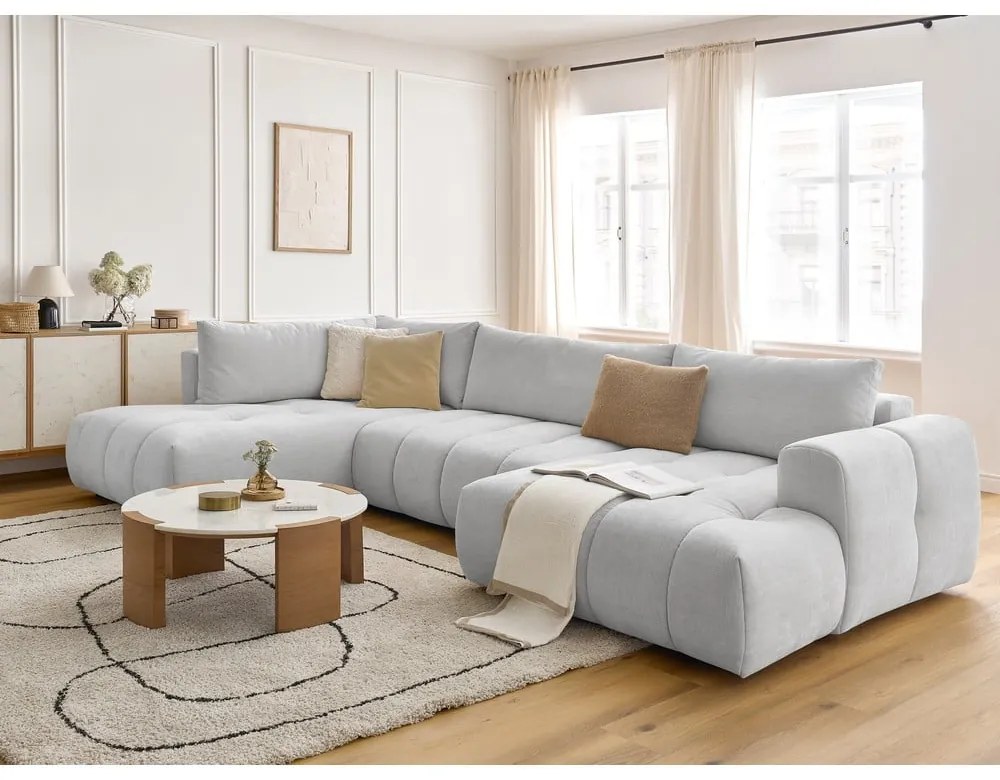 Colțar gri deschis extensibil/cu spațiu de depozitare (cu colț pe partea stângă/în formă de "U") Fuji – Bobochic Paris