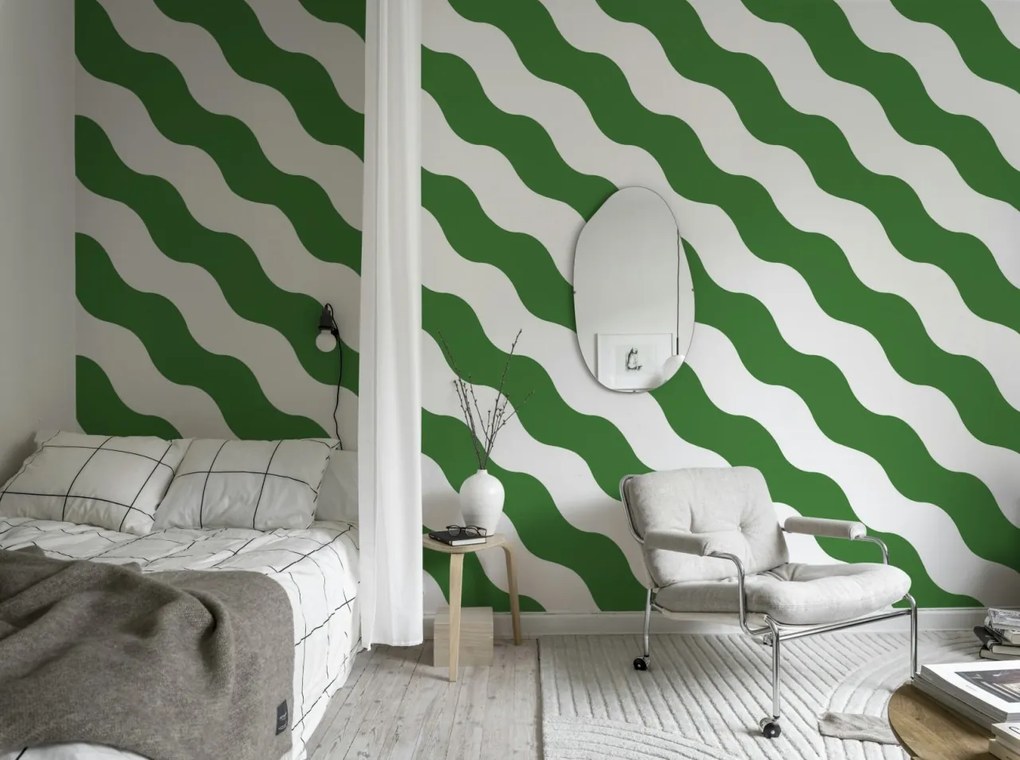 Tapet Polka Stripe, Green, Rebel Walls