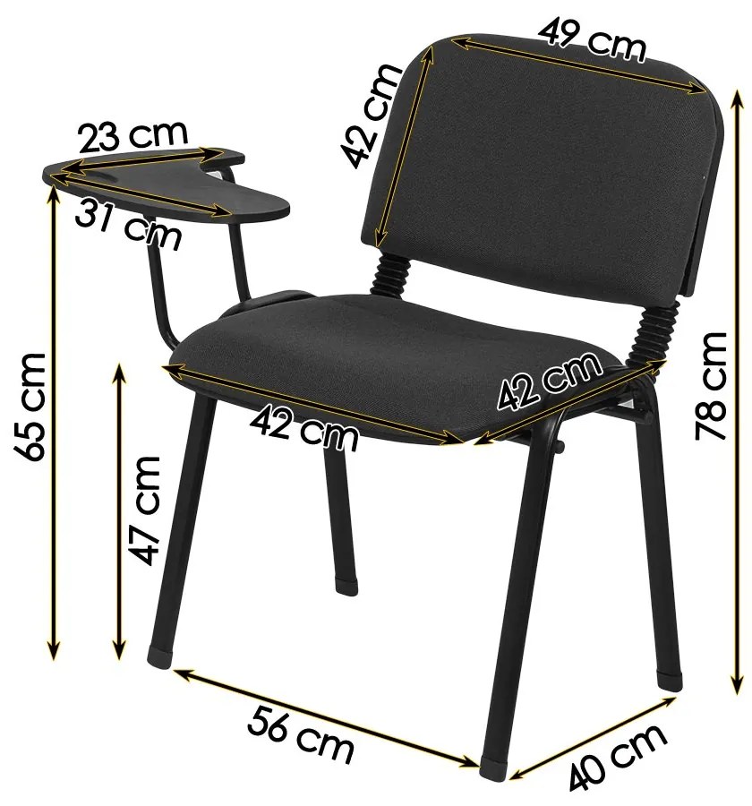 Scaun conferință negru HRC 606 cu măsuță rabatabilă și cadru metalic