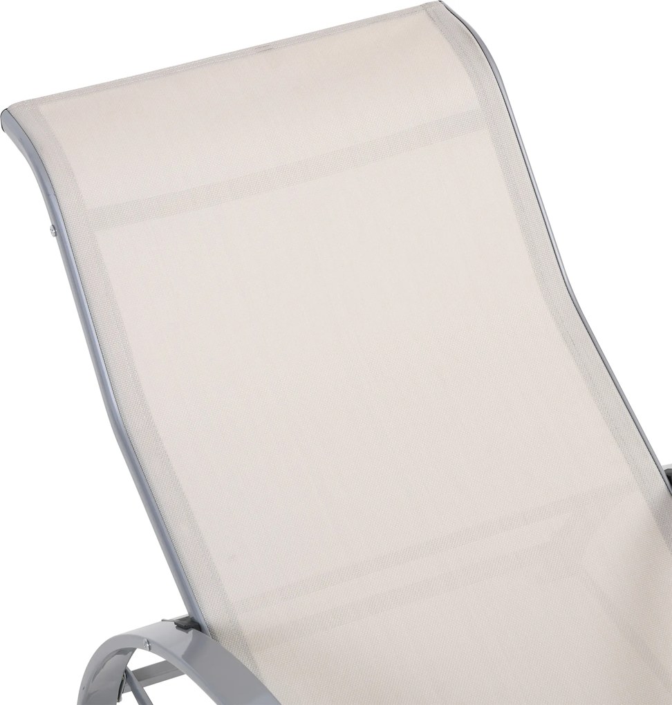 Outsunny Set de 2 Șezlonguri și Măsuță cu Blat din Sticlă, 59x169x66 cm, Crem | Aosom Romania