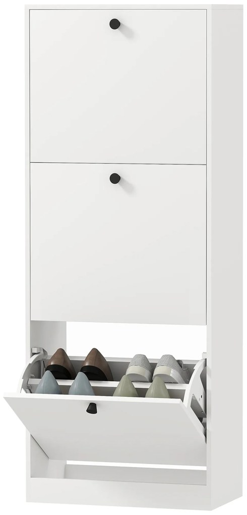 Mobilier pentru pantofi HOMCOM, 3 sertare, pentru pana la 12 perechi de pantofi, PAL, Alb | Aosom Romania