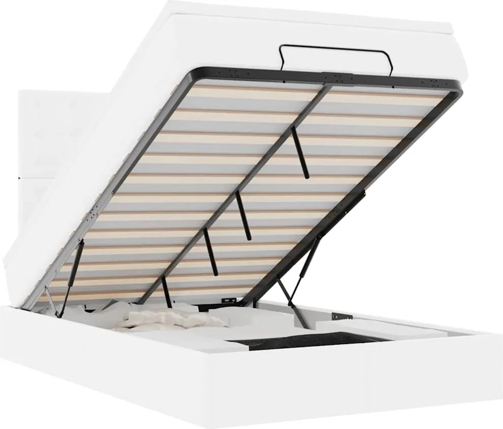 vidaXL Cadru de pat otoman cu saltea alb 120x200cm piele artificială