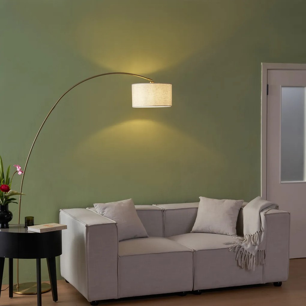 Lampă arcuită modernă alamă cu abajur bej - Vinossa