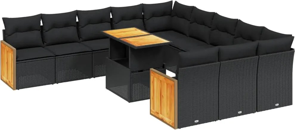 vidaXL Set canapele de grădină cu perne, 11 piese, negru, poliratan