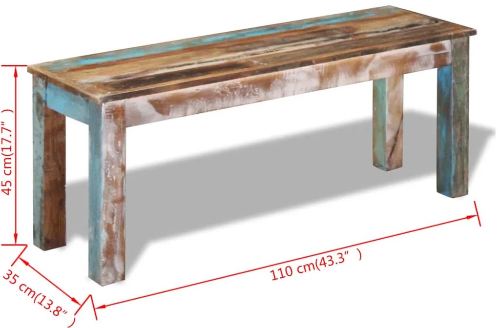 Banca, 110 x 35 x 45 cm, lemn masiv reciclat 110 x 35 x 45 cm