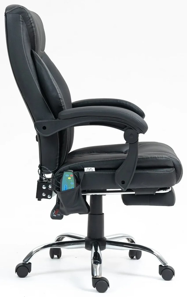 RESIGILAT- Scaun directorial cu Masaj si Incalzire, 8 puncte de masaj, Piele PU, Negru
