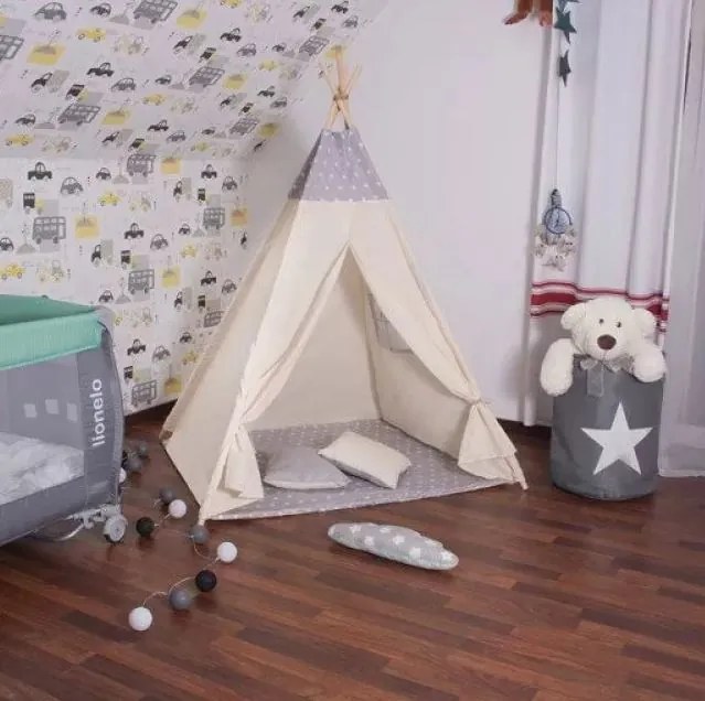 Cort pentru copii Teepee cu perne Stele, gri