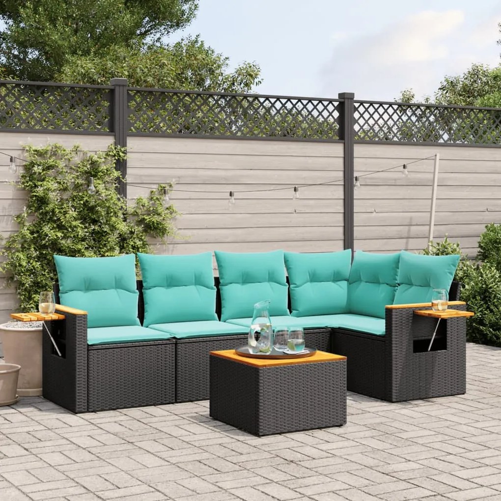 vidaXL Set canapele de grădină cu perne, 6 piese, negru, poliratan