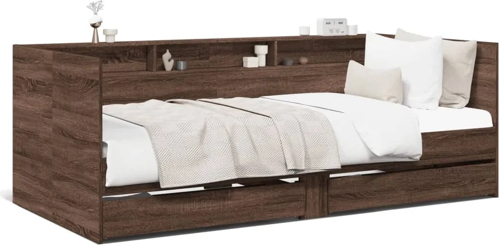 vidaXL Pat de zi cu sertare fără saltea, stejar maro, 75x190 cm