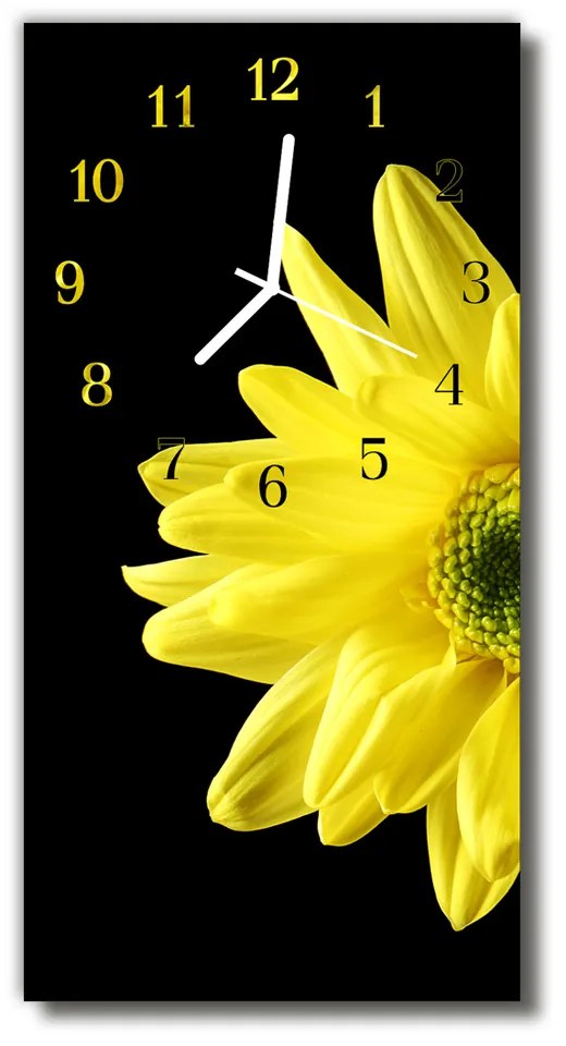 Ceas de perete din sticla vertical Flori Natura petale galbene