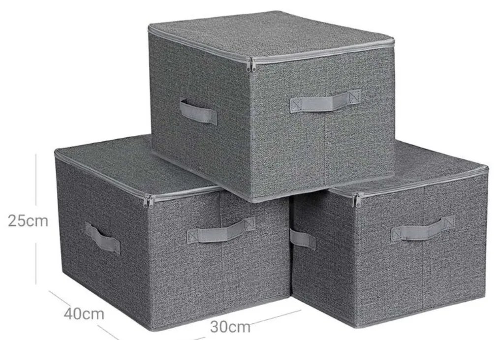 SongmicsHome Cutii de depozitare ELVIS, 3 buc, 40x30x25cm, gri