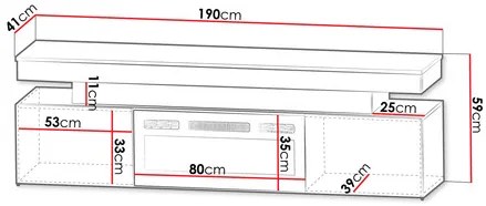 Dulap TV cu șemineu Lesteralo EF 2D 190 (Negru + lucios negru) (cu iluminat LED albastru). Promo -16%. 1106180