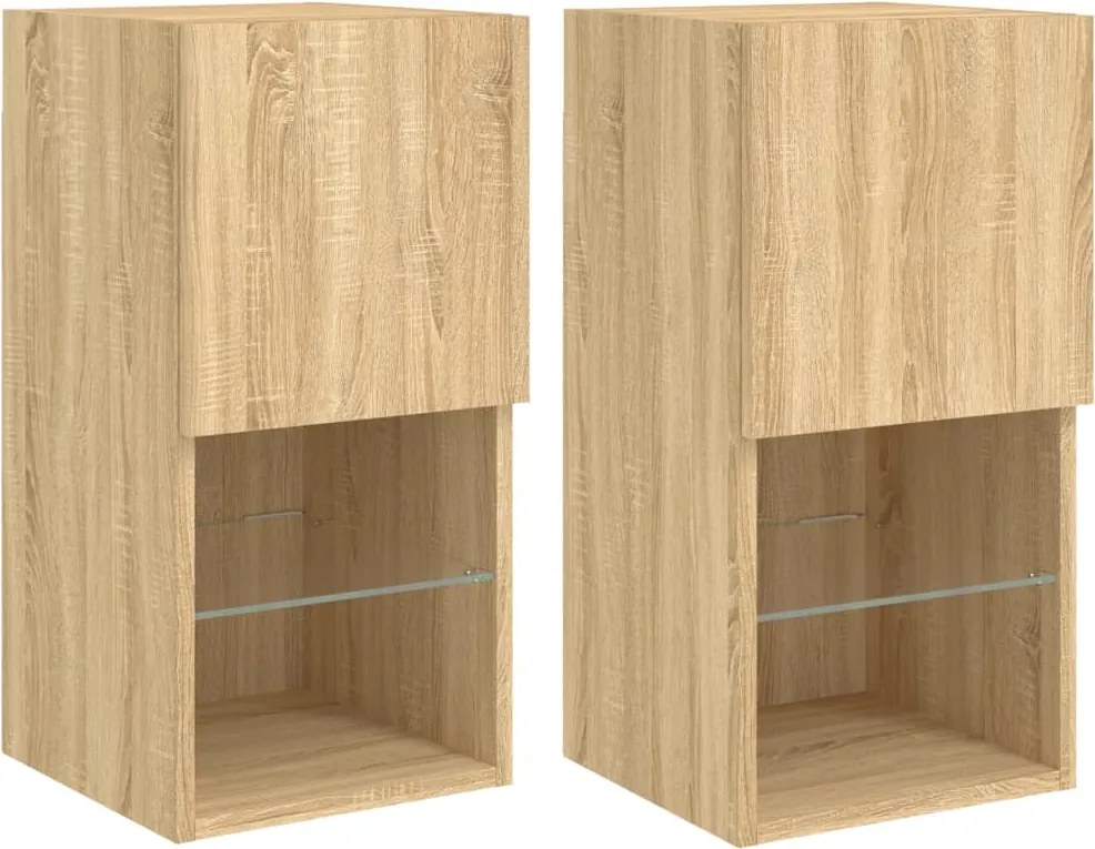 vidaXL Comode TV cu lumini LED, 2 buc., stejar sonoma, 30,5x30x60 cm