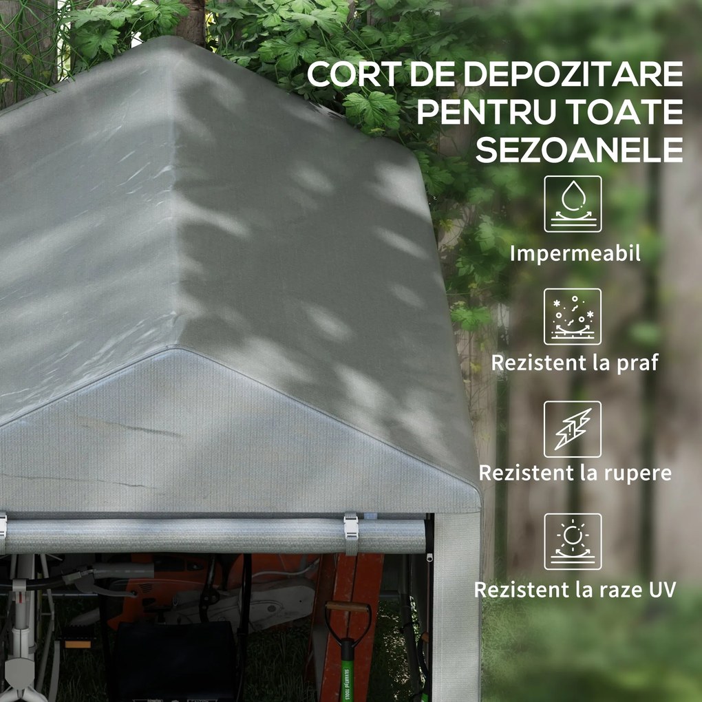 Outsunny Garaj pentru Motociclete în Aer Liber cu Intrare cu Fermoar, Cort Garaj pentru Biciclete, 120x179x165 cm, Gri | Aosom Romania