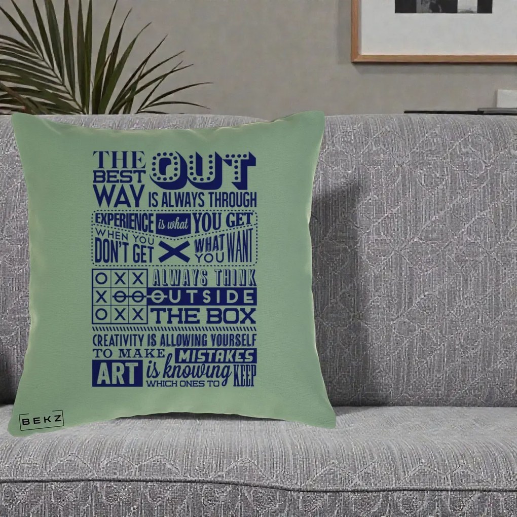 Perna Decorativa Citate Creativitate Albastru, 40x40 cm, Verde, Husa Detasabila, Perna Inclusa, BEKZ®